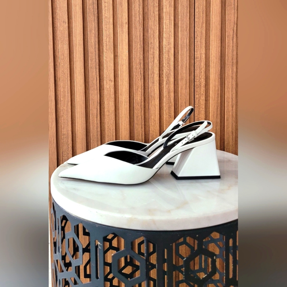 Zara White Slingback Heels - Picture 2 of 9